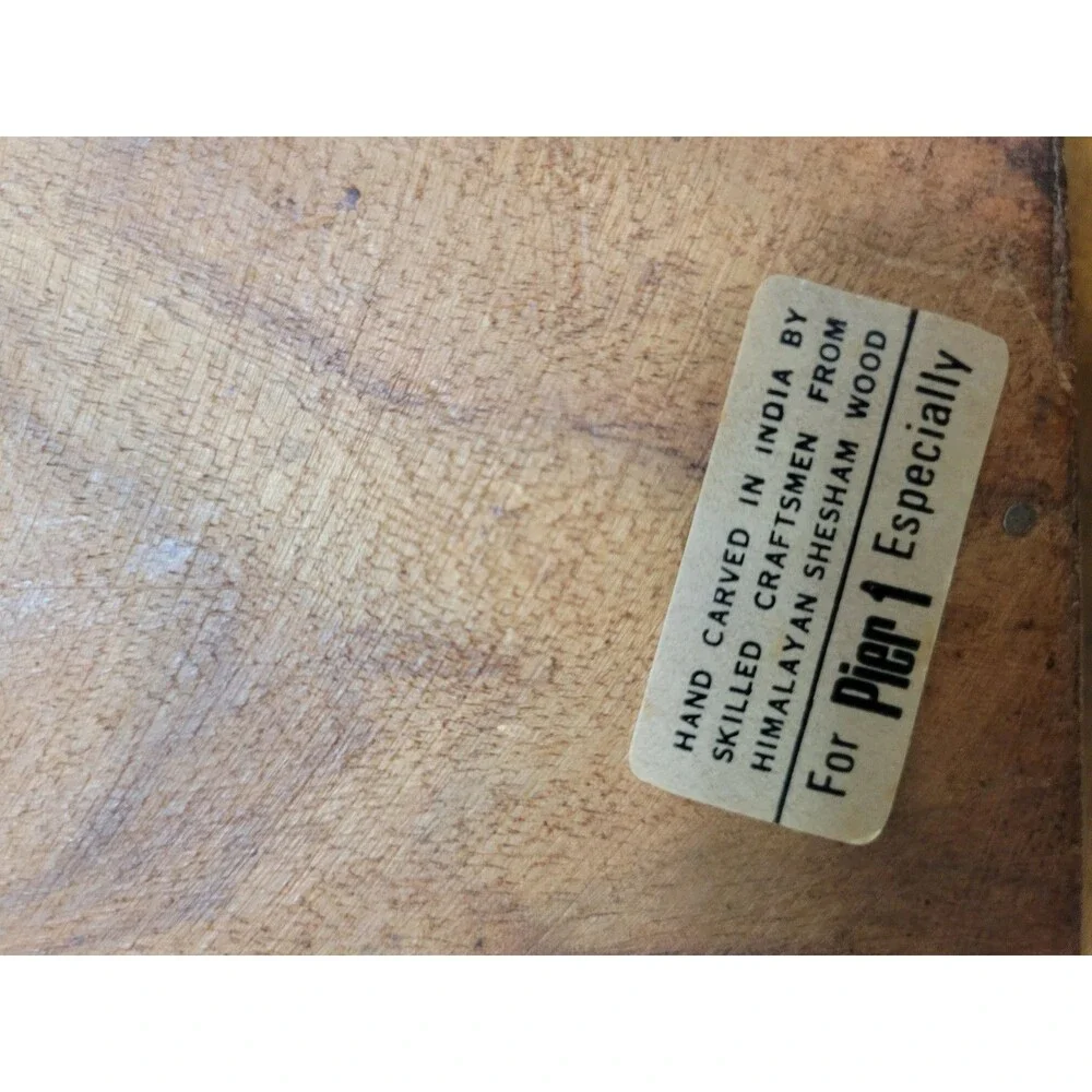 VTG PIER 1 IMPORTS HAND CARVED WOOD Jewelry Trinket Box Blue interior 5x7 Y2K